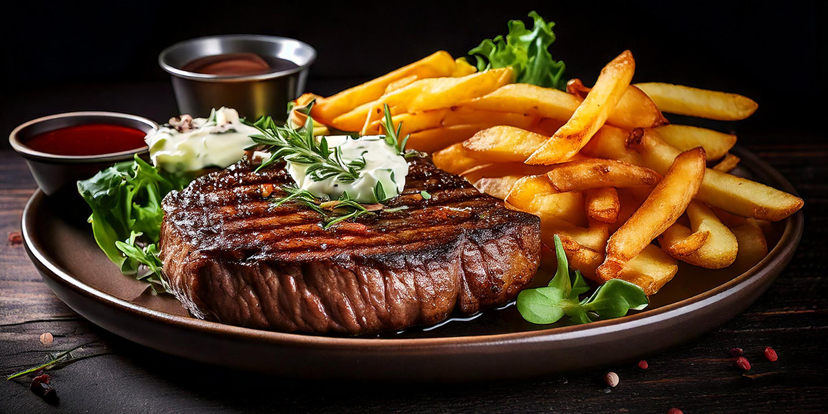 Steak mit Pommes Em Altertümche, Speisekarte, Wochenkarte, Abendkarte